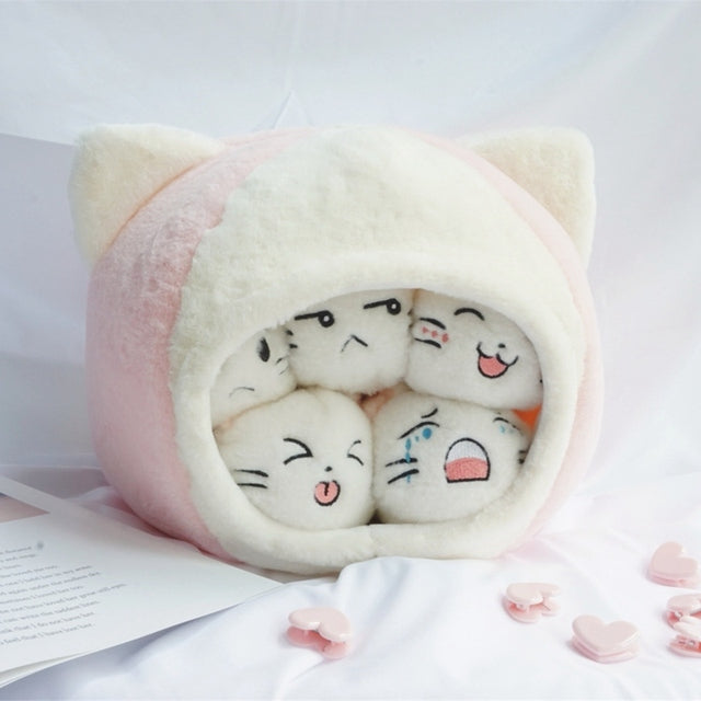 9 Pcs Emoji Kittens Pudding Plushies & Bed