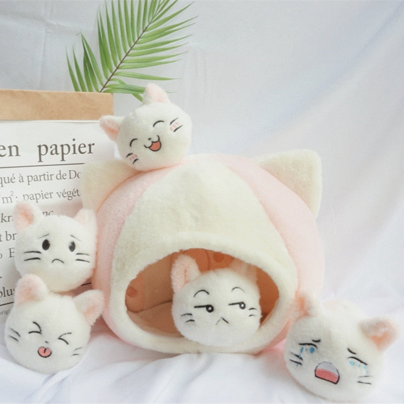 9 Pcs Emoji Kittens Pudding Plushies & Bed