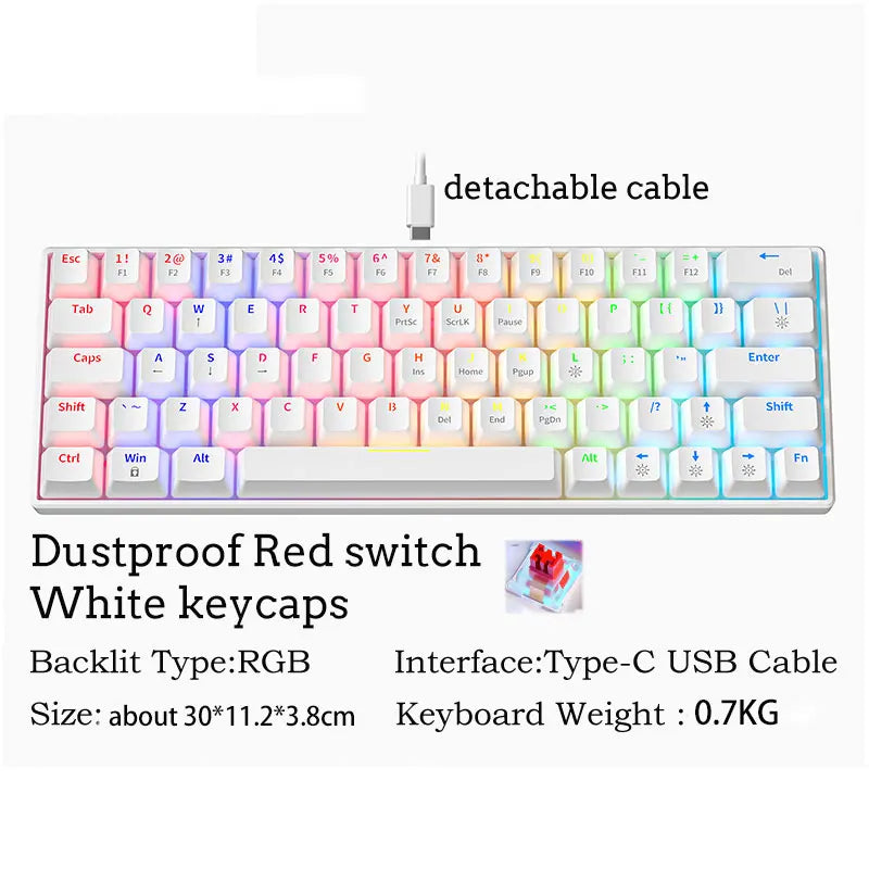 White ZA63 Wired 63 Keys Hot Swap RGB Mechanical Keyboard