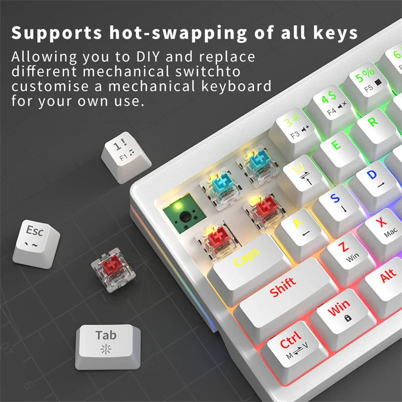 White ZA63 Wired 63 Keys Hot Swap RGB Mechanical Keyboard